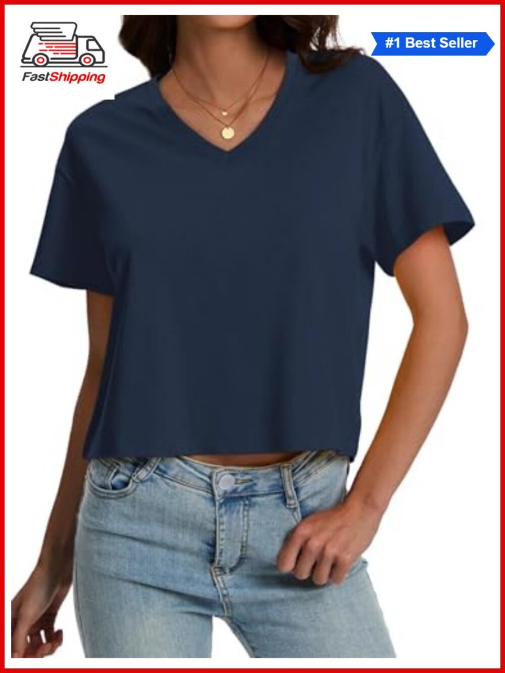 ✨ Women's Cropped T Shirt Cotton Blend UPF 50+ V-Neck Short Sleeve Athleisure